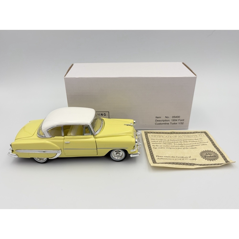 1954 Ford Customline Tudor Arko Products 1:32 Scale Diecast Car Yellow Box COA